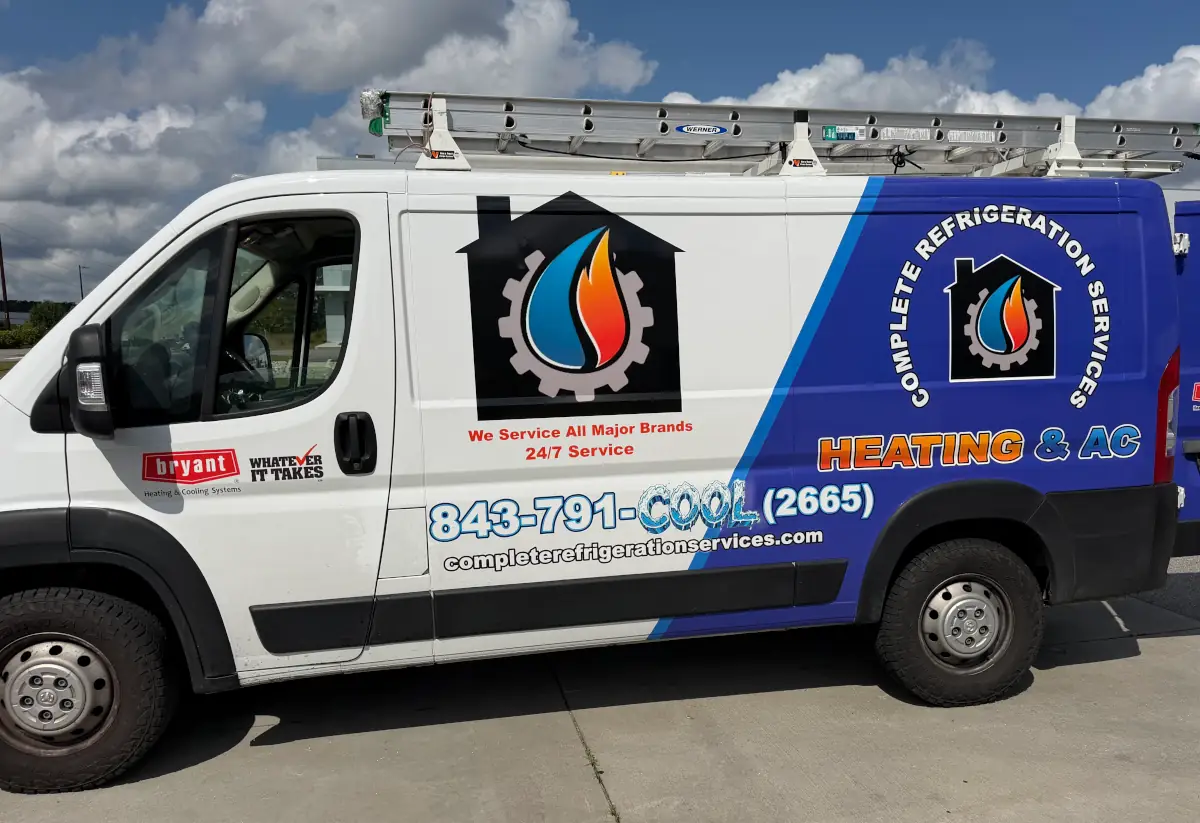 Professional HVAC service truck from Complete Refrigeration Services heating and air company.