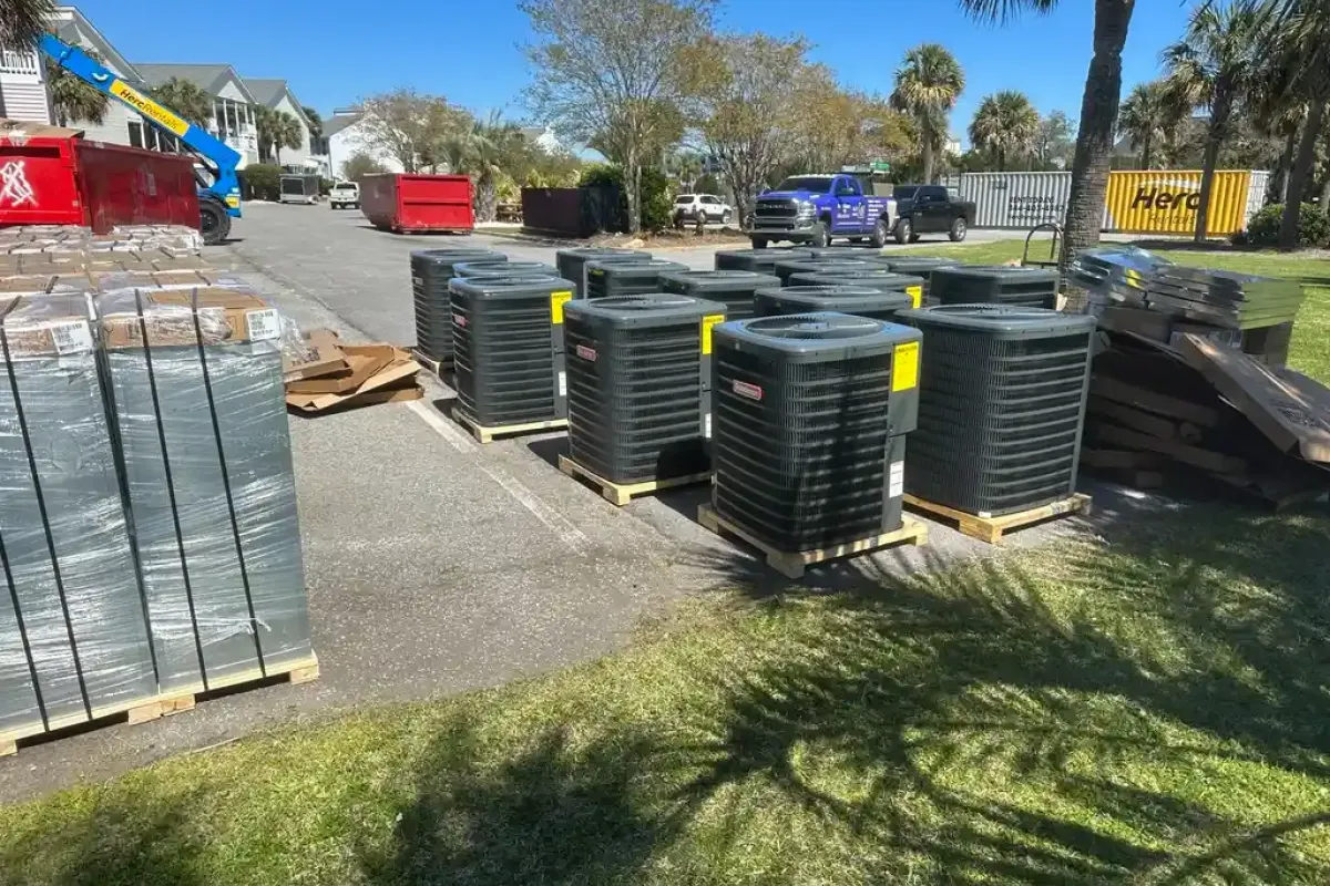 Commercial AC units ready for installation in Burton by Complete Refrigeration Services.