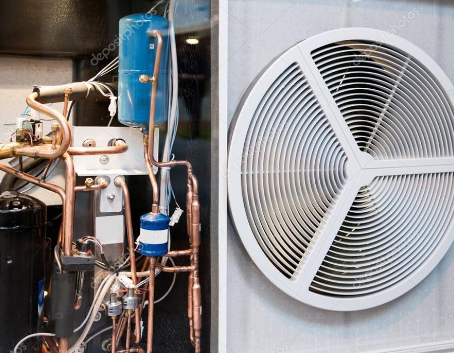 Commercial dehumidifier and HVAC climate control system setup for residential indoor air quality.