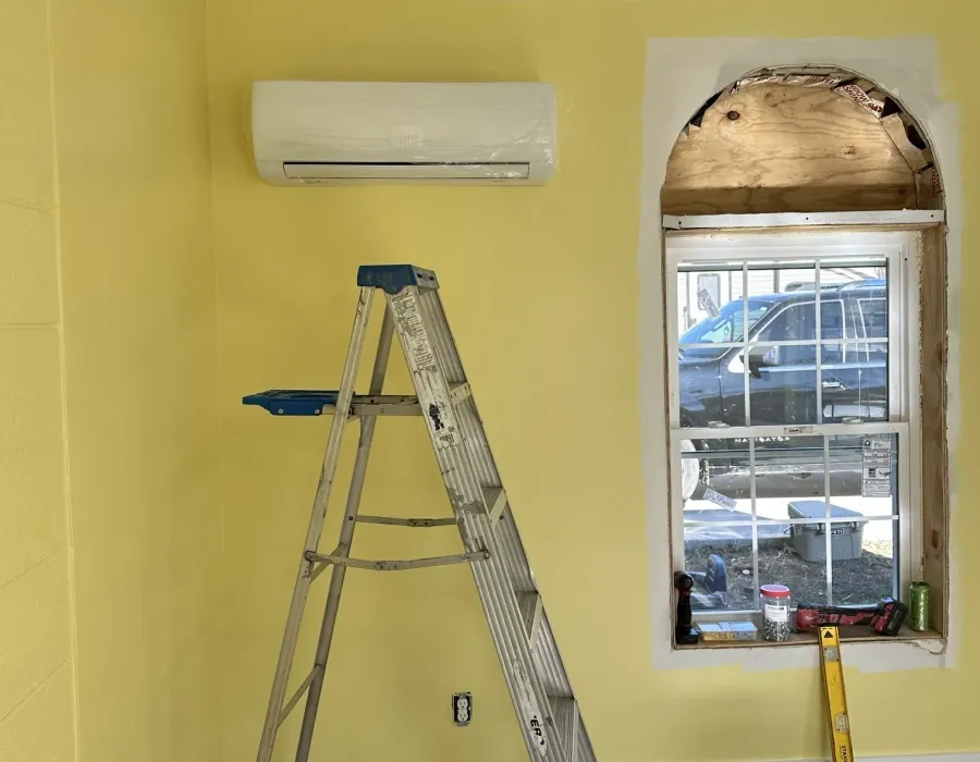 Goodman ductless mini-split air conditioner installation by Complete Refrigeration Services.